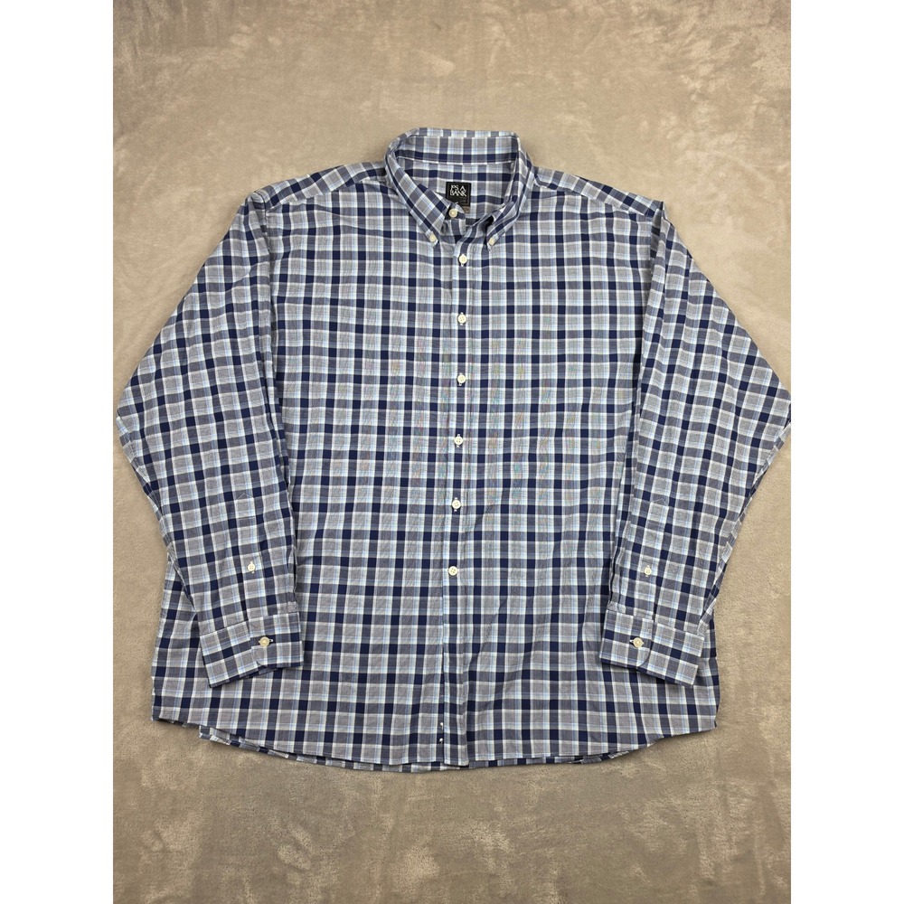Jos. A. Bank Button Down Shirt Mens XXL Blue Plaid Traveler Tech Traditional Fit